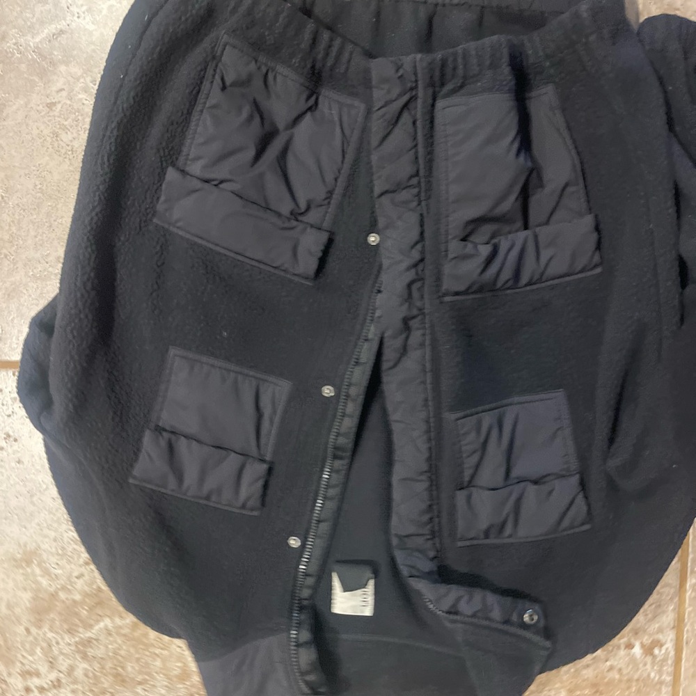 Black Fleece Jacket with Quilted Patch Pockets